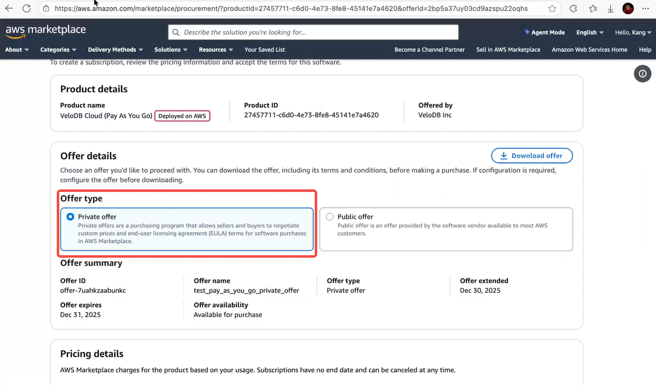 aws marketplace private offer