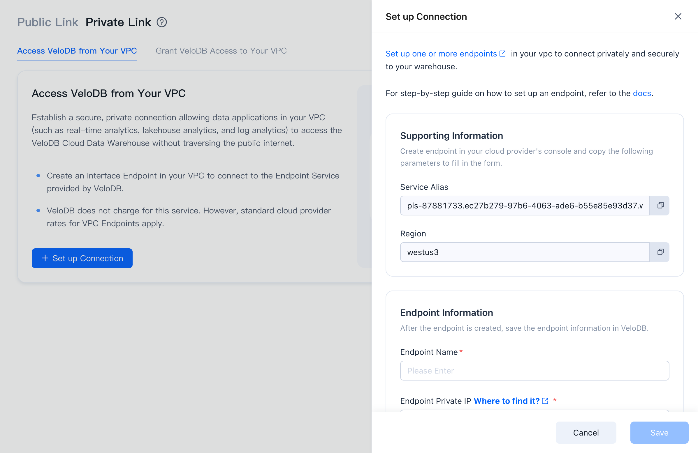 azure private link access velodb 2