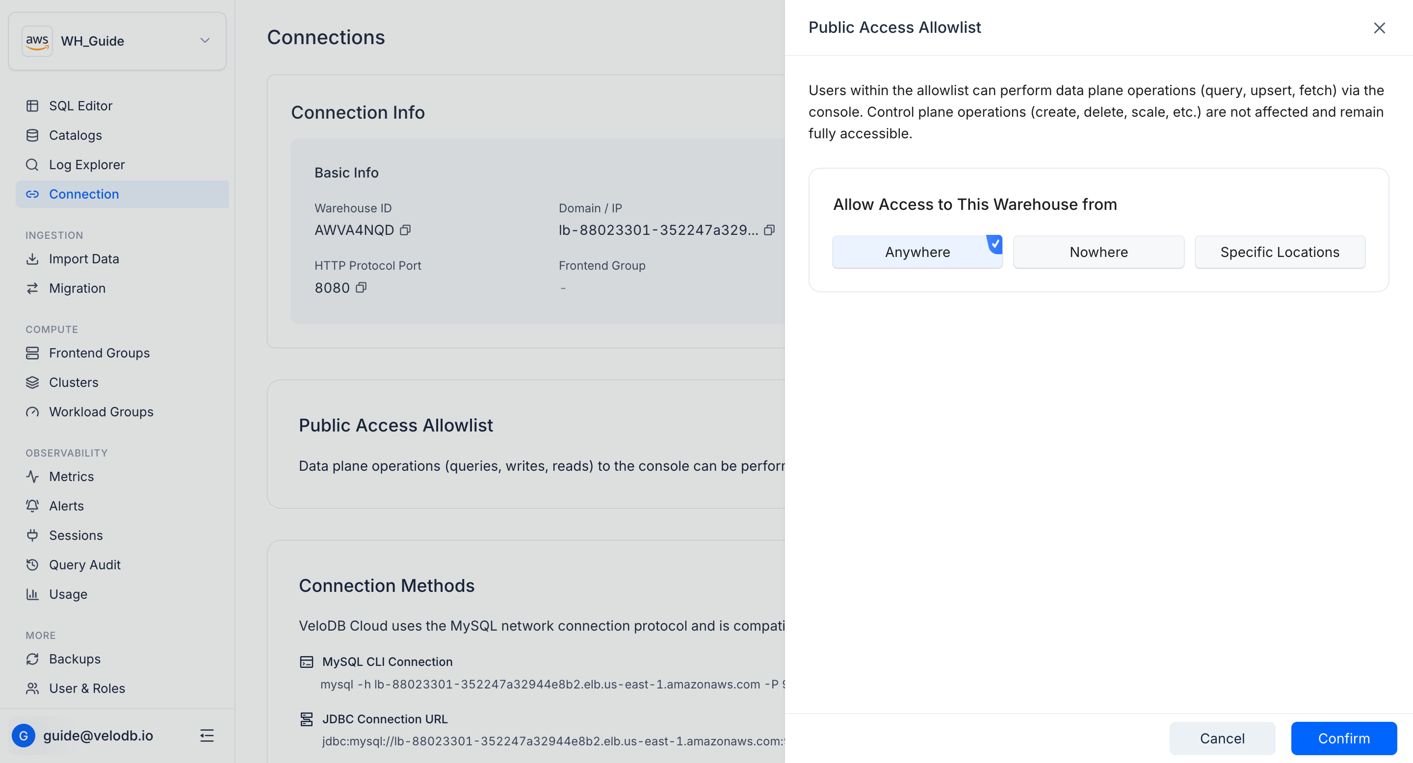 byoc public access allowlist modal