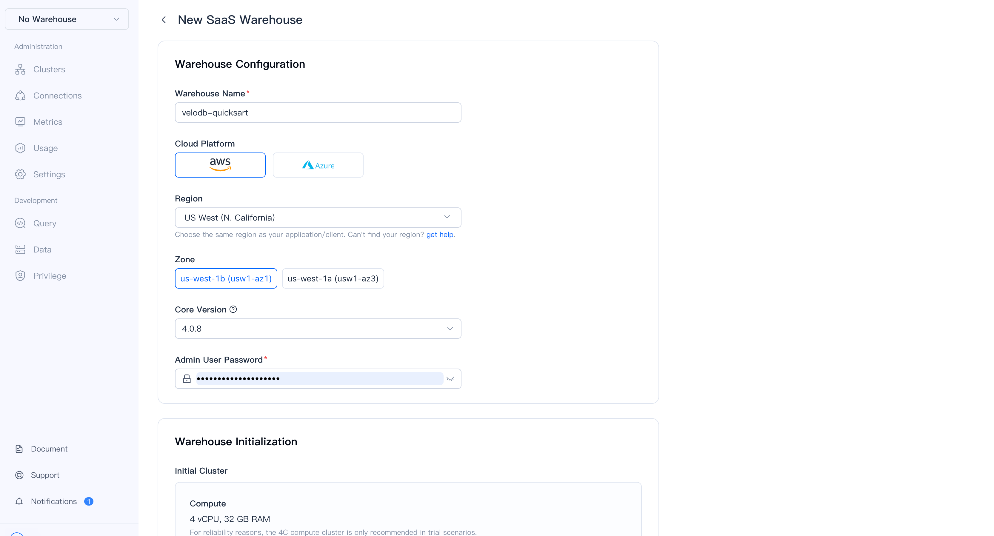Create warehouse configuration