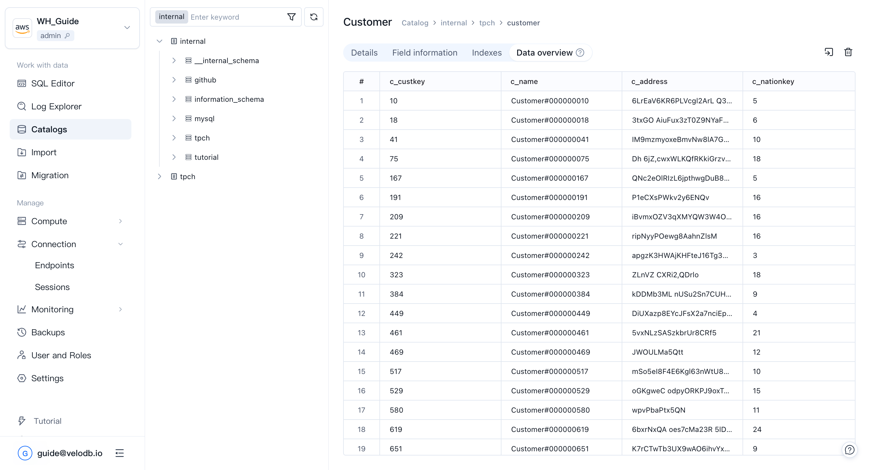 data internal table data preview