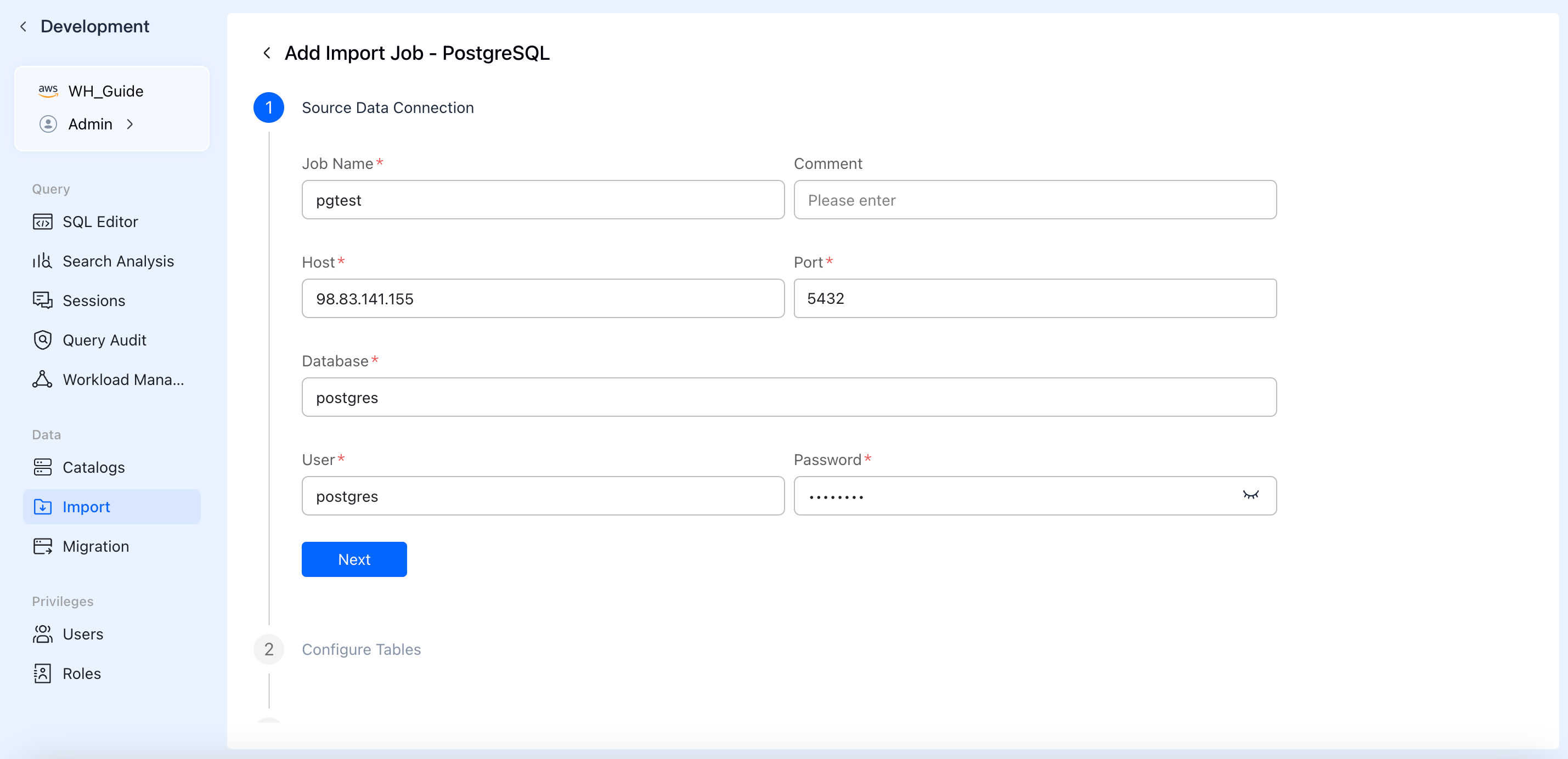 import-configure-connection