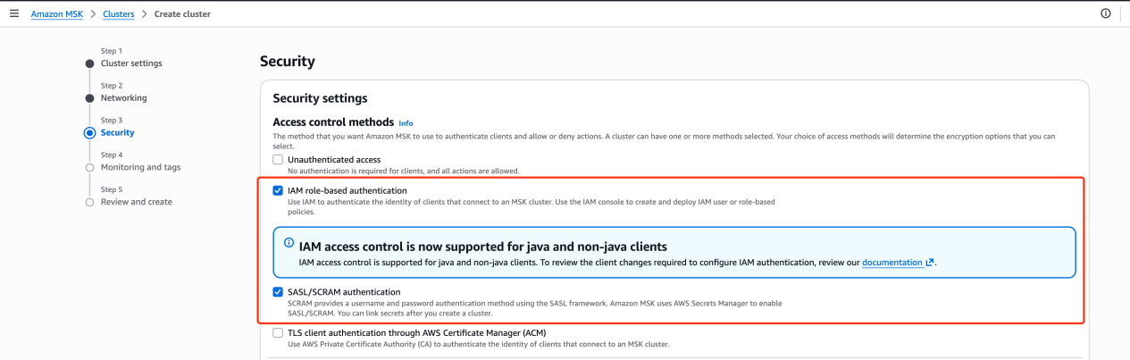 Enable SASL/SCRAM and IAM authentication