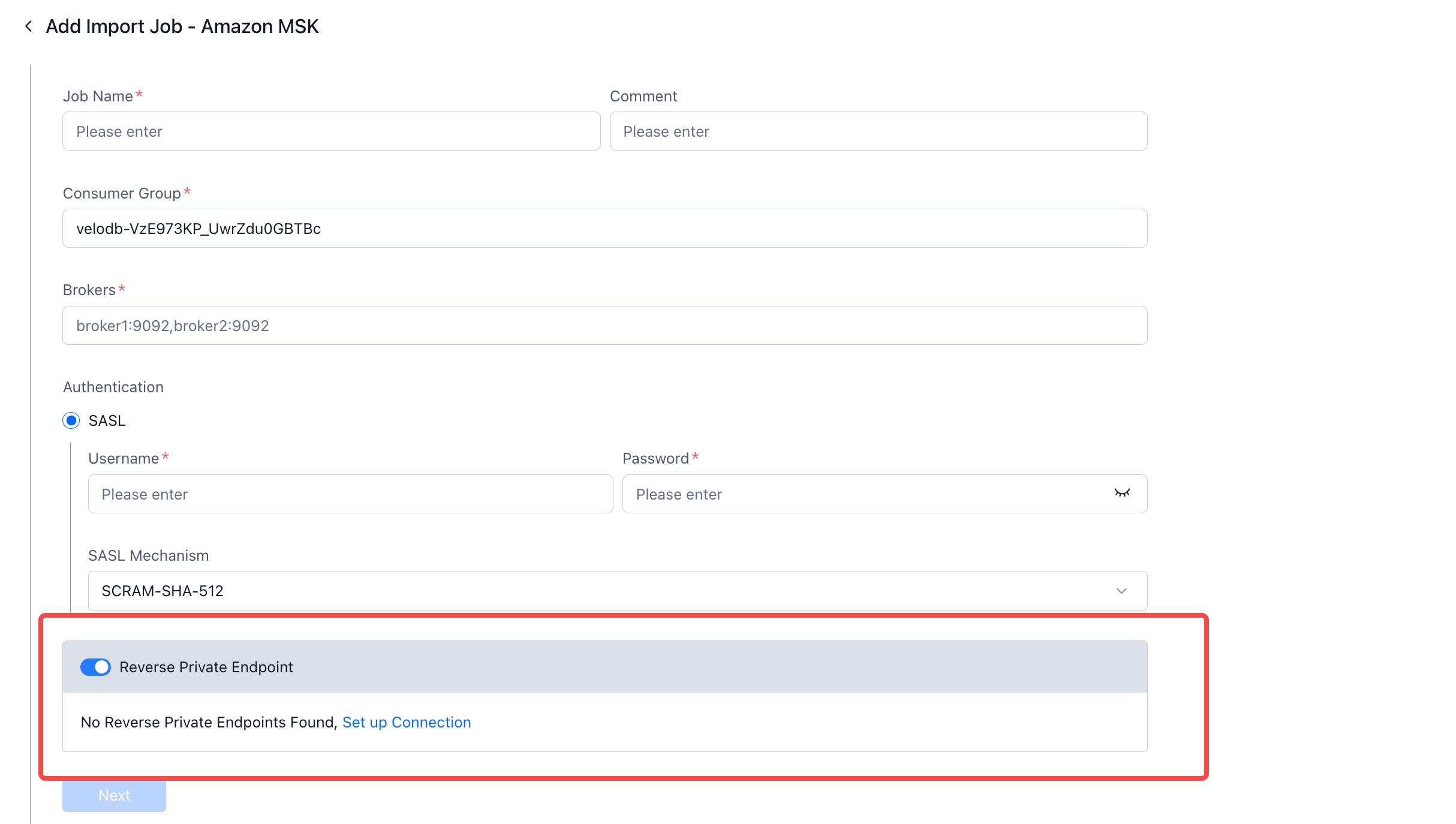 VeloDB Cloud — Add Import Job for Amazon MSK