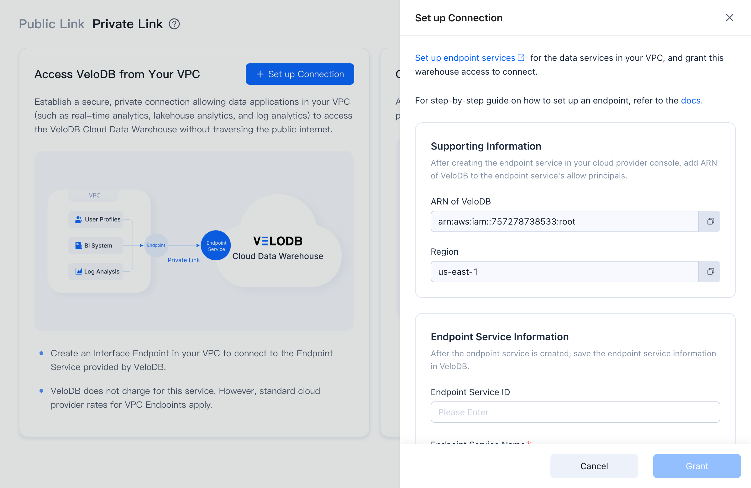 private link create connection choose endpoint service register