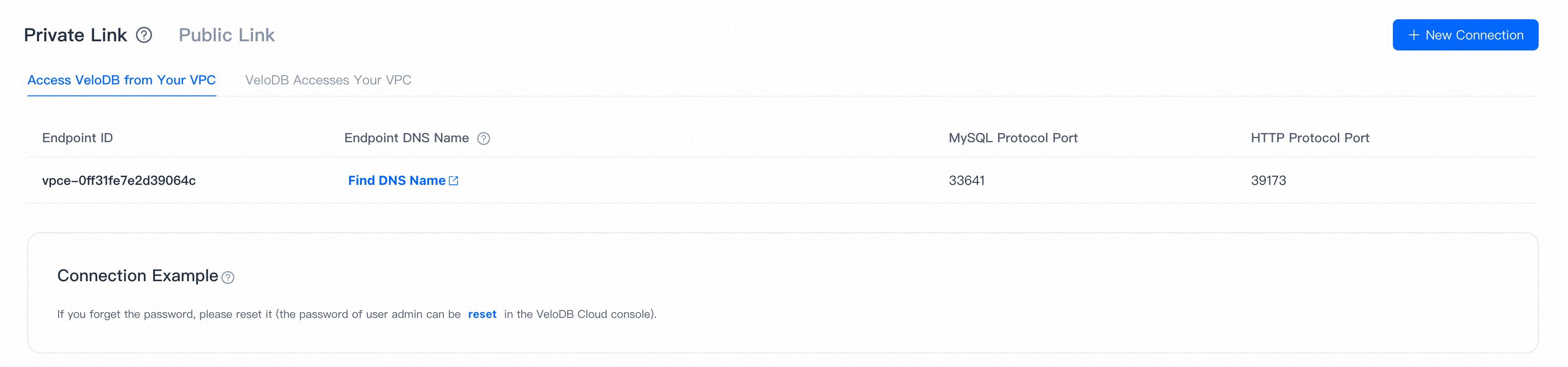private link endpoint list table