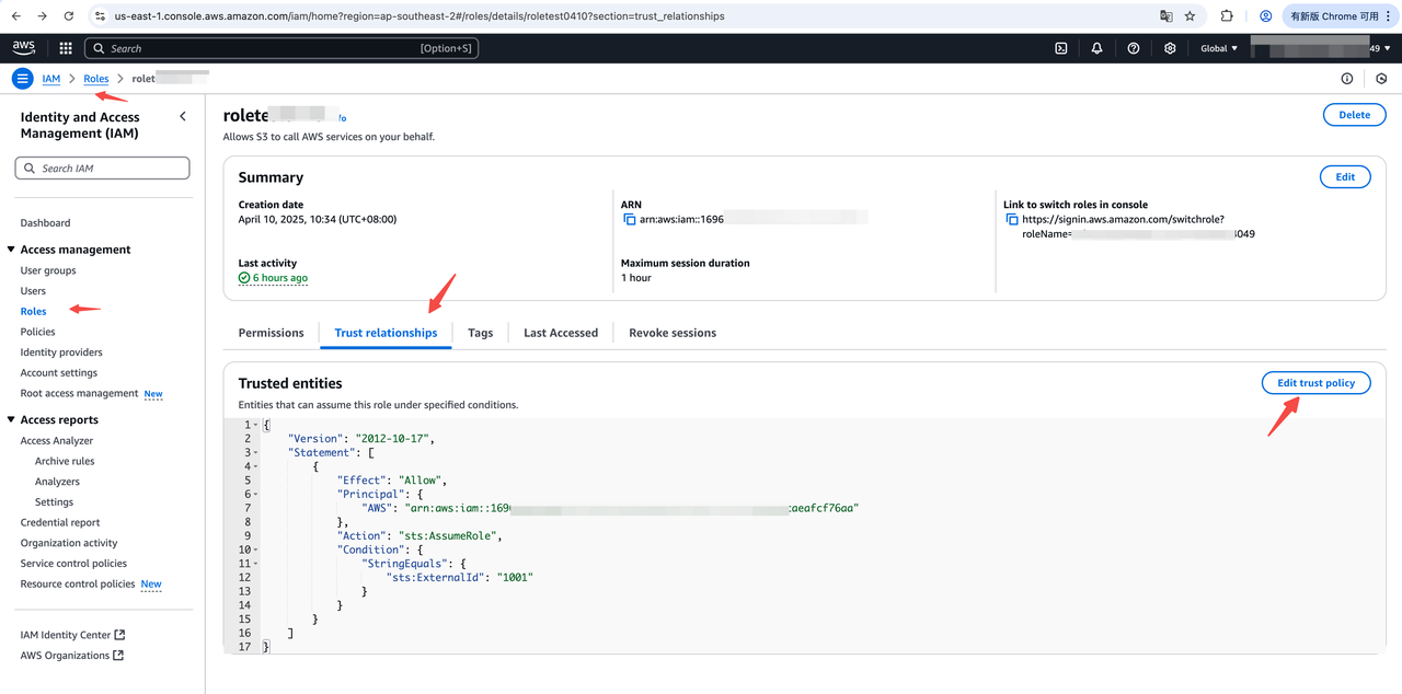 target role trust policy