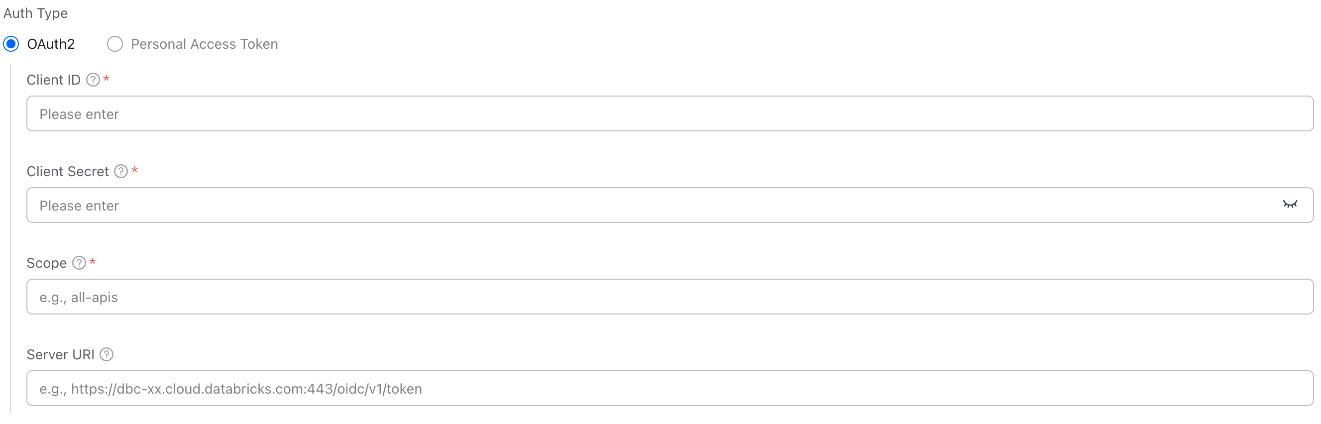 Configure OAuth2 authentication for Unity Catalog connection