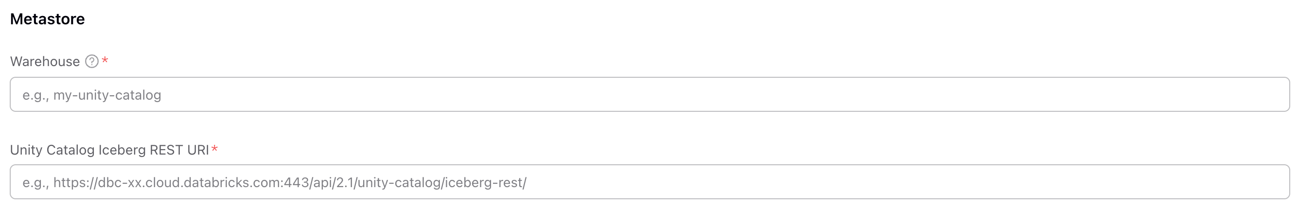Configure Unity Catalog Warehouse and REST URI in VeloDB Cloud