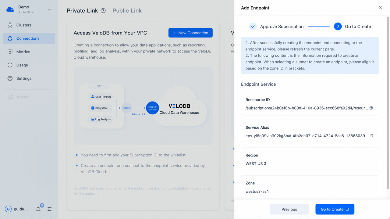 azure private link access velodb 2