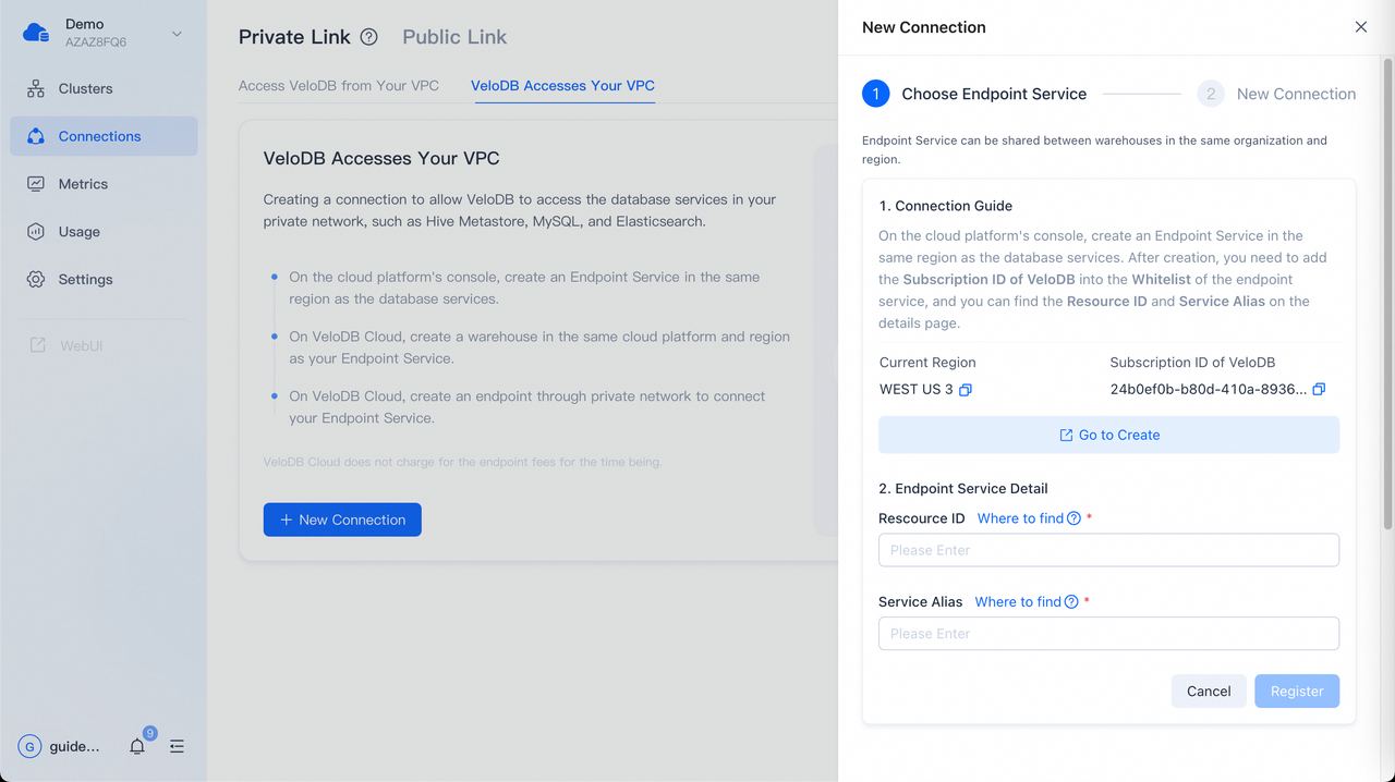 azure velodb access vpc 2