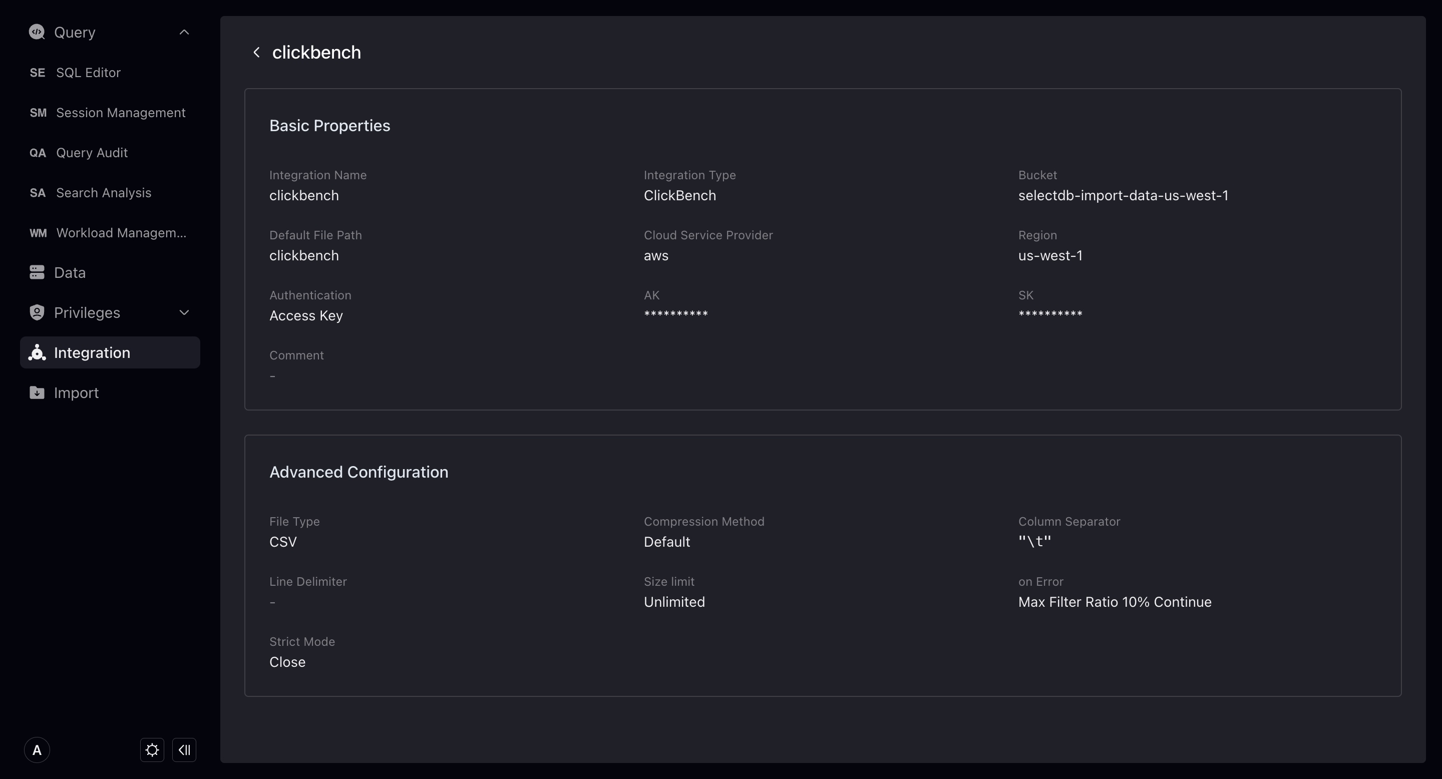 clickbench importing