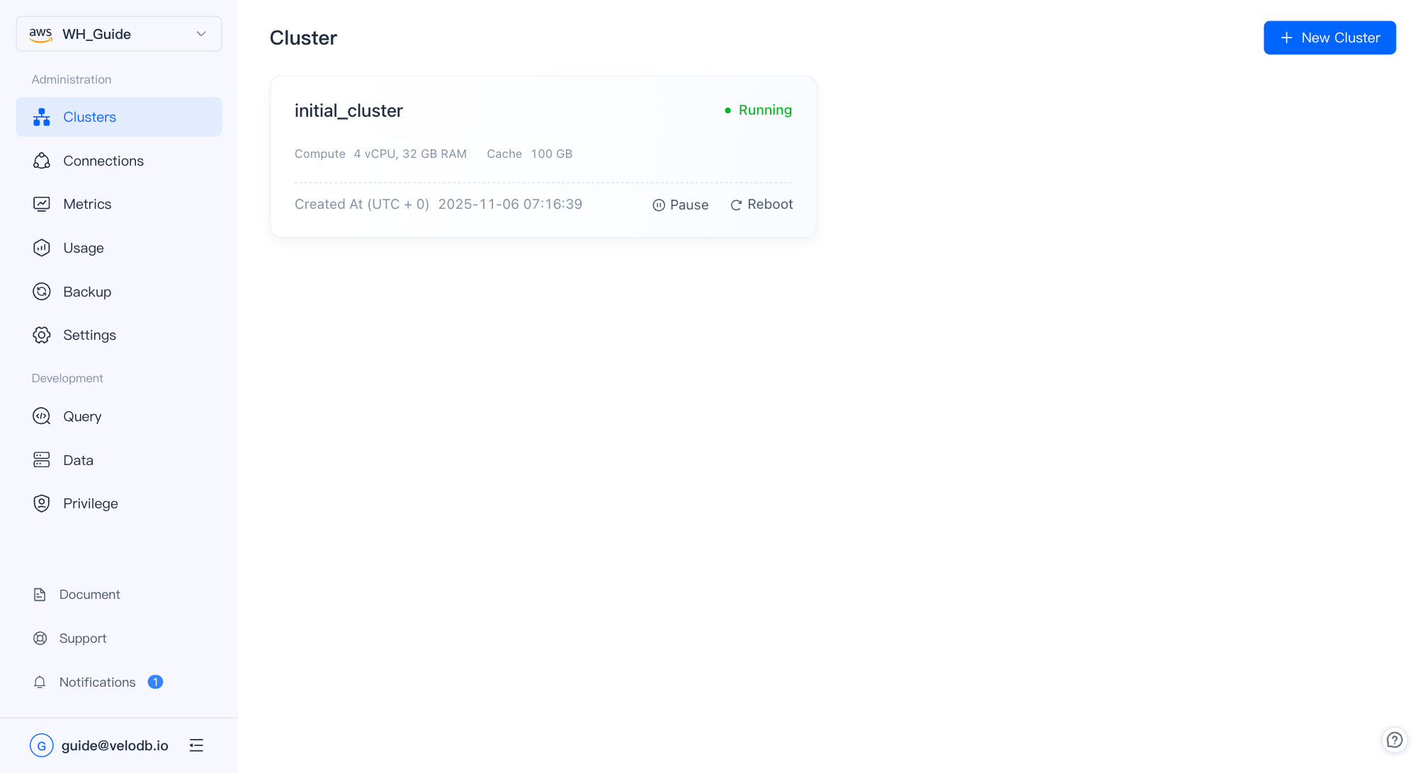 cluster list existing