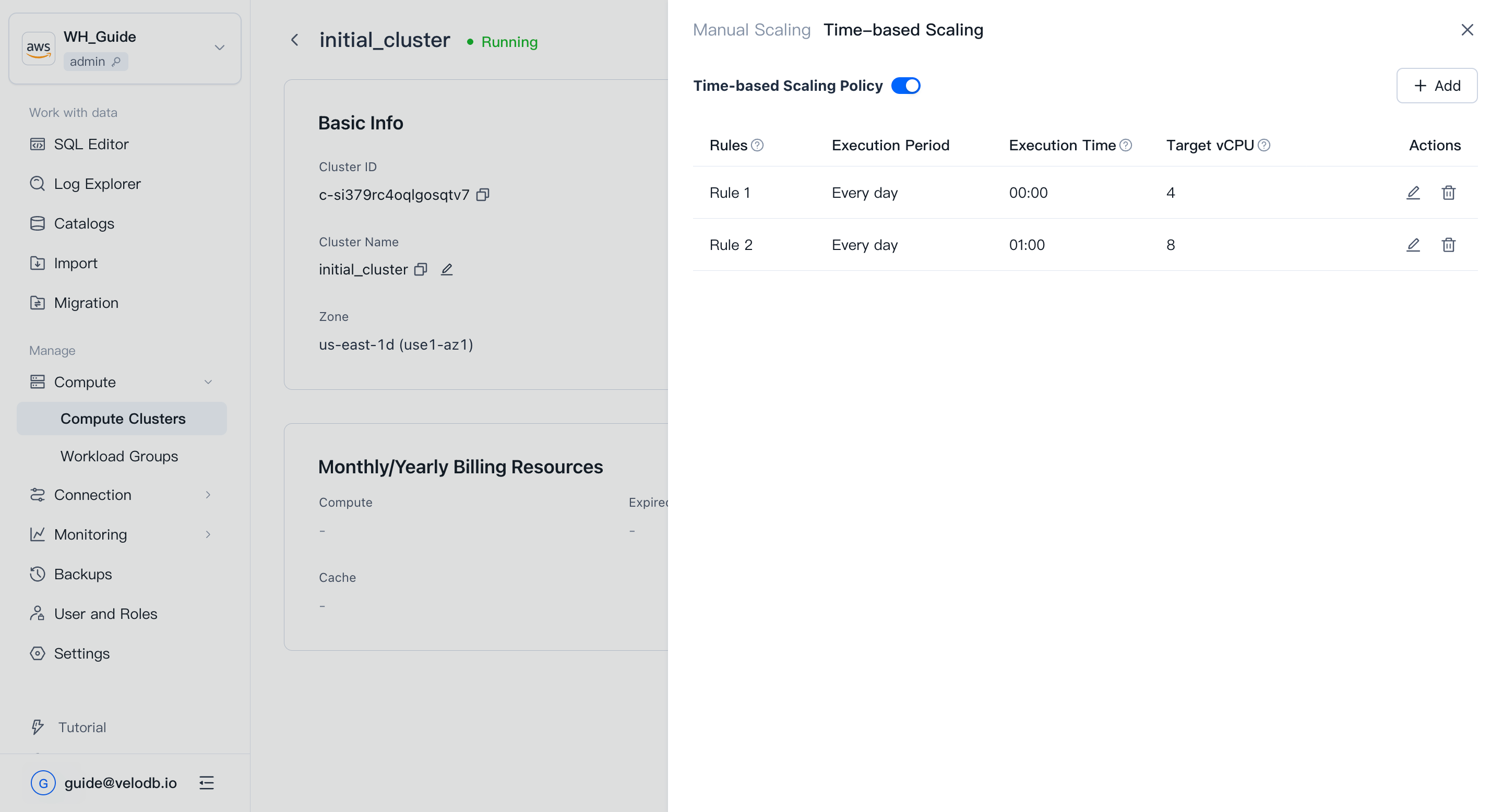 cluster scaling time based en