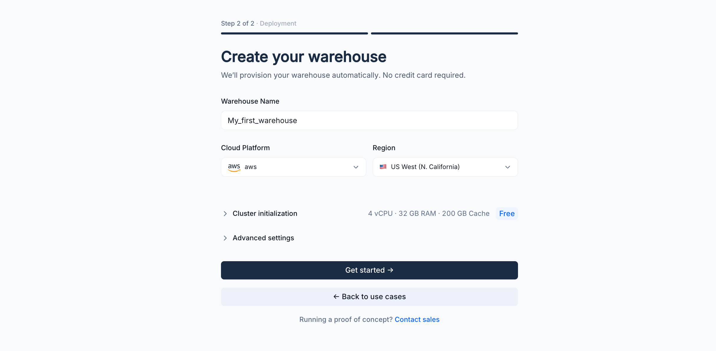 Create warehouse configuration