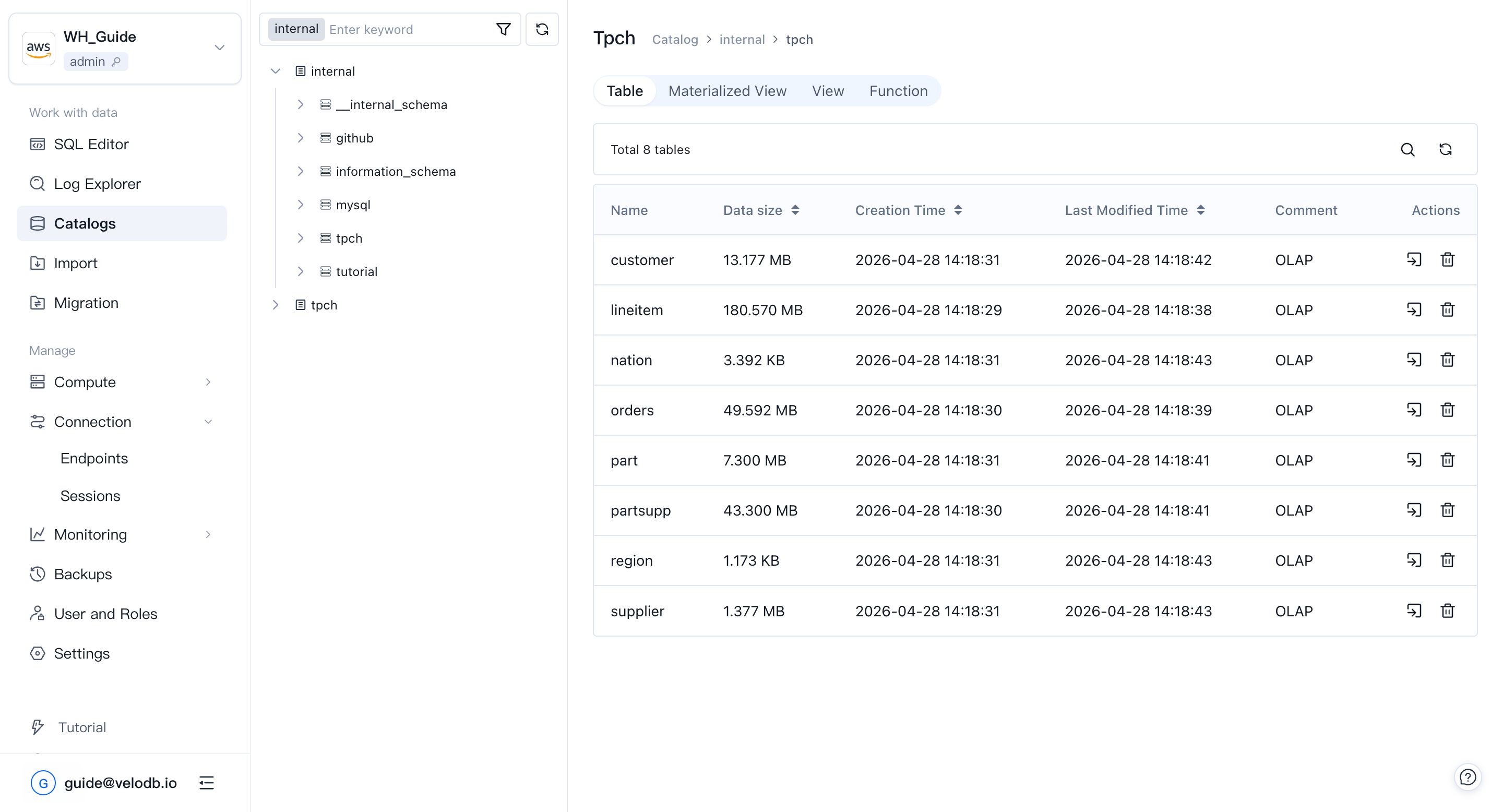 data internal table