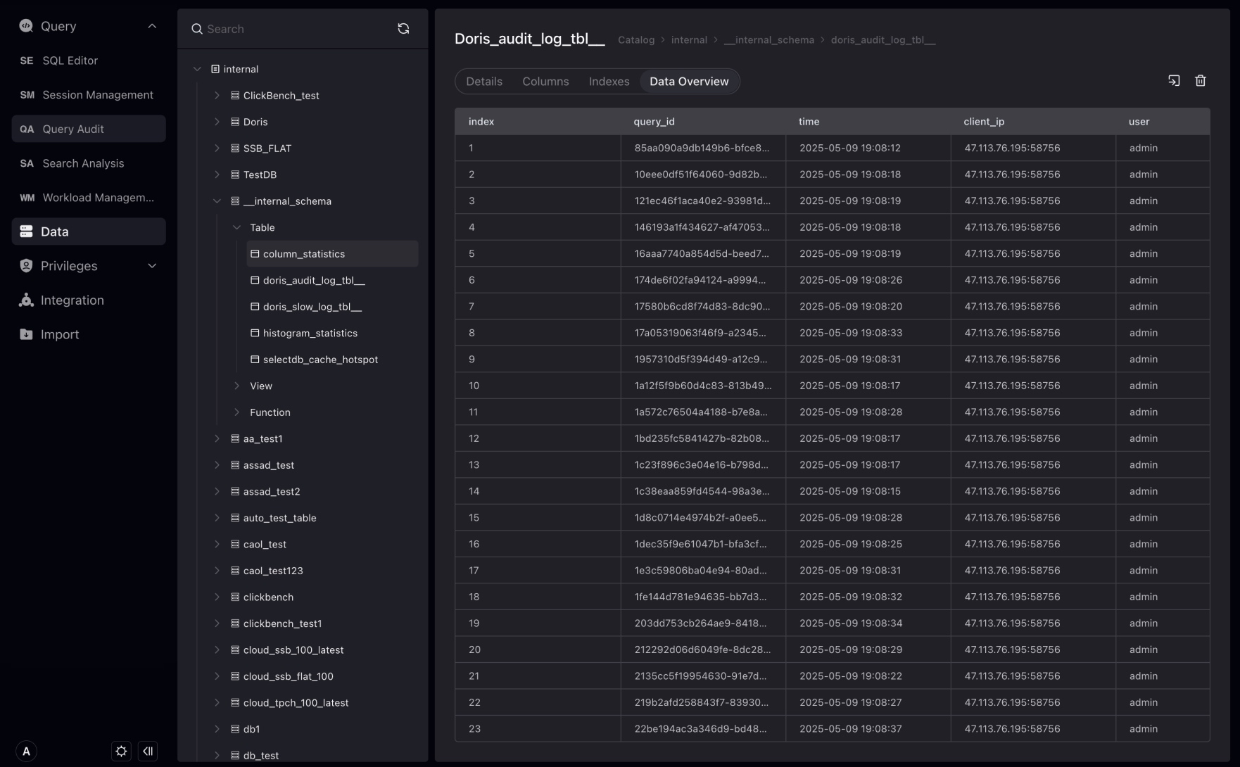 data internal table data preview