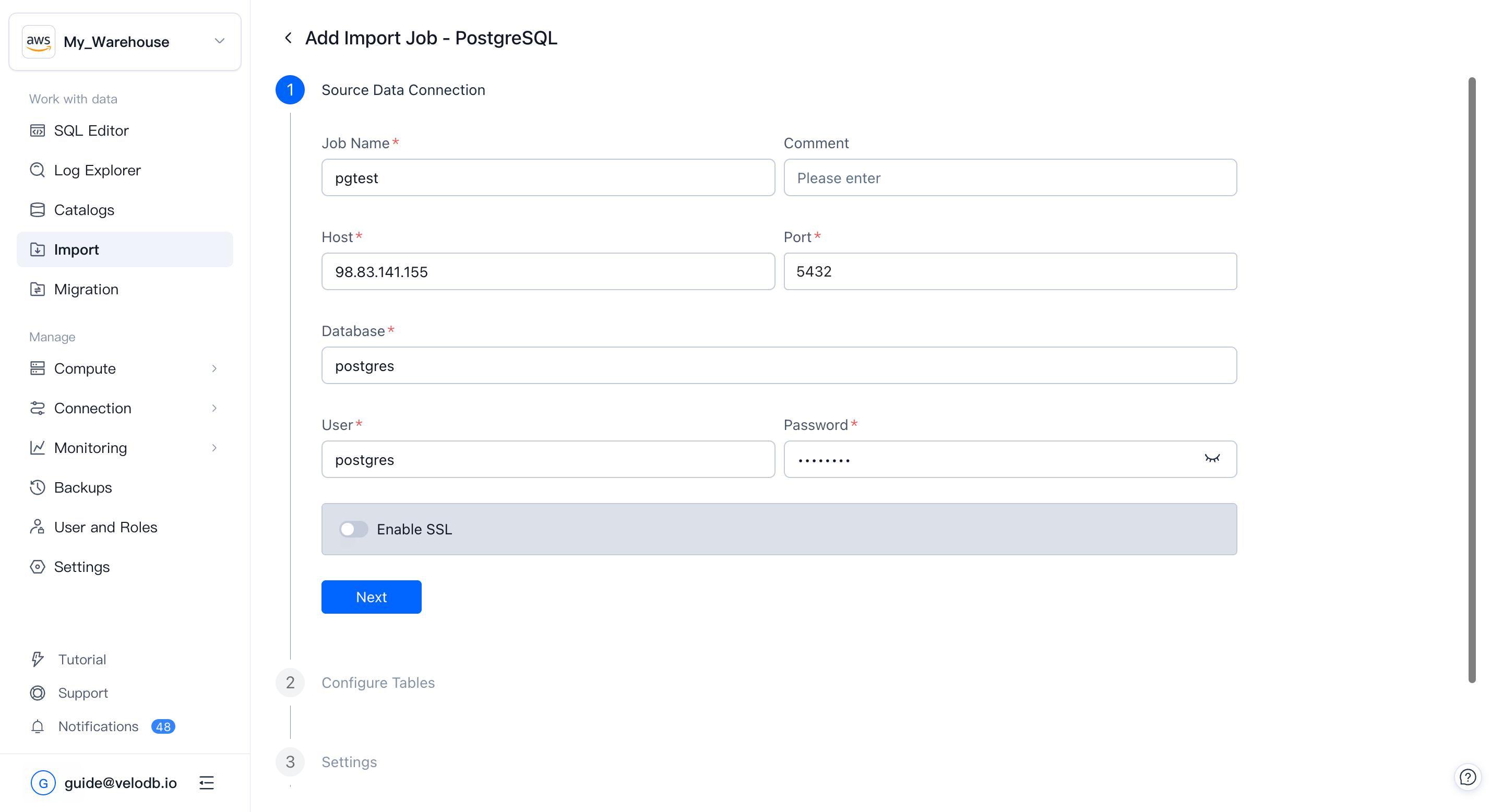 import-configure-connection