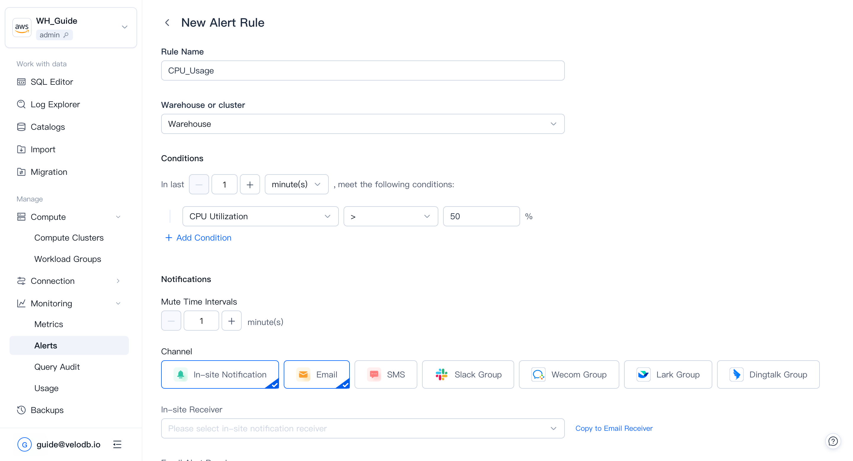 metrics alerts new alert rule