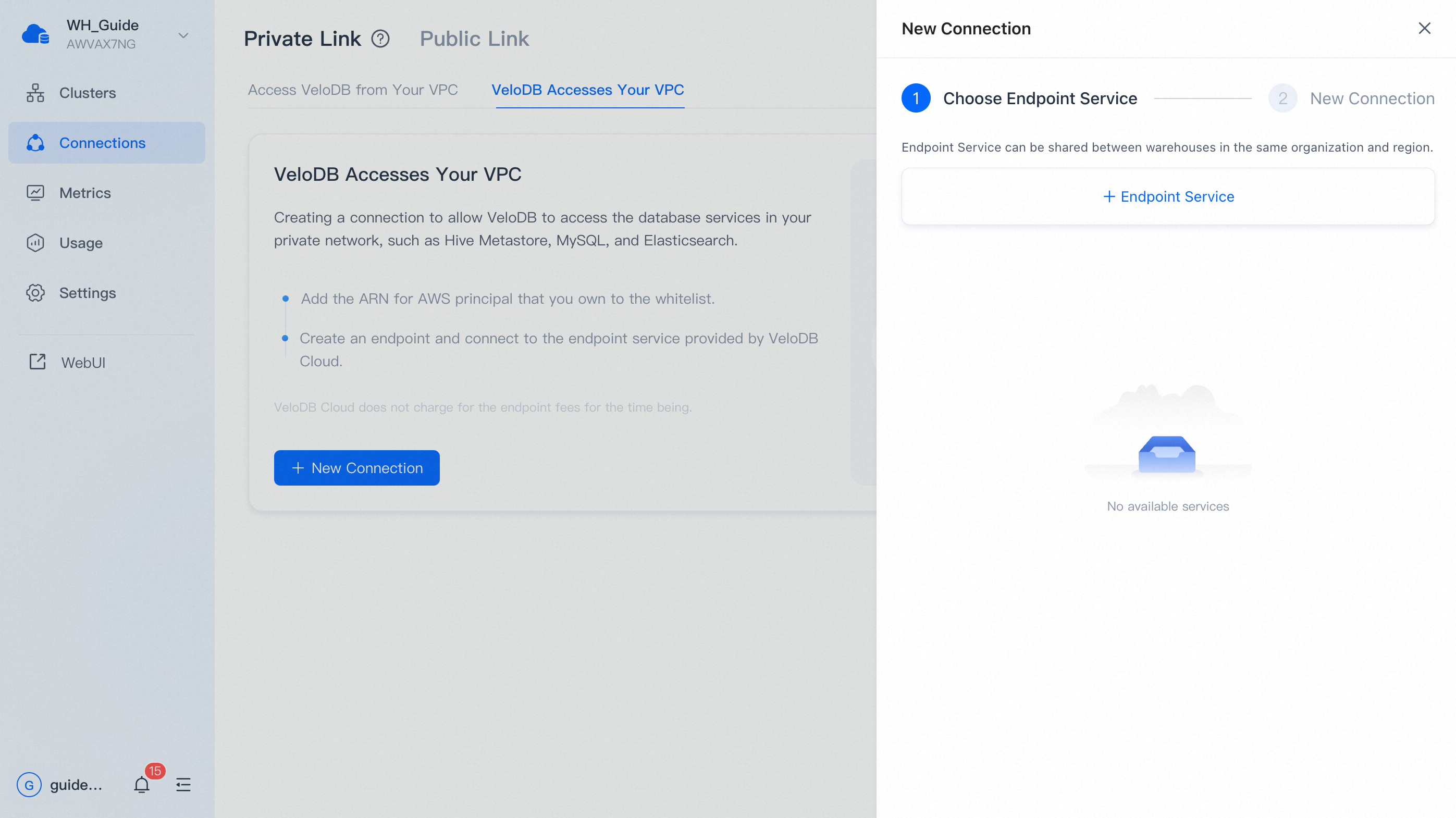 private link create connection choose endpoint service