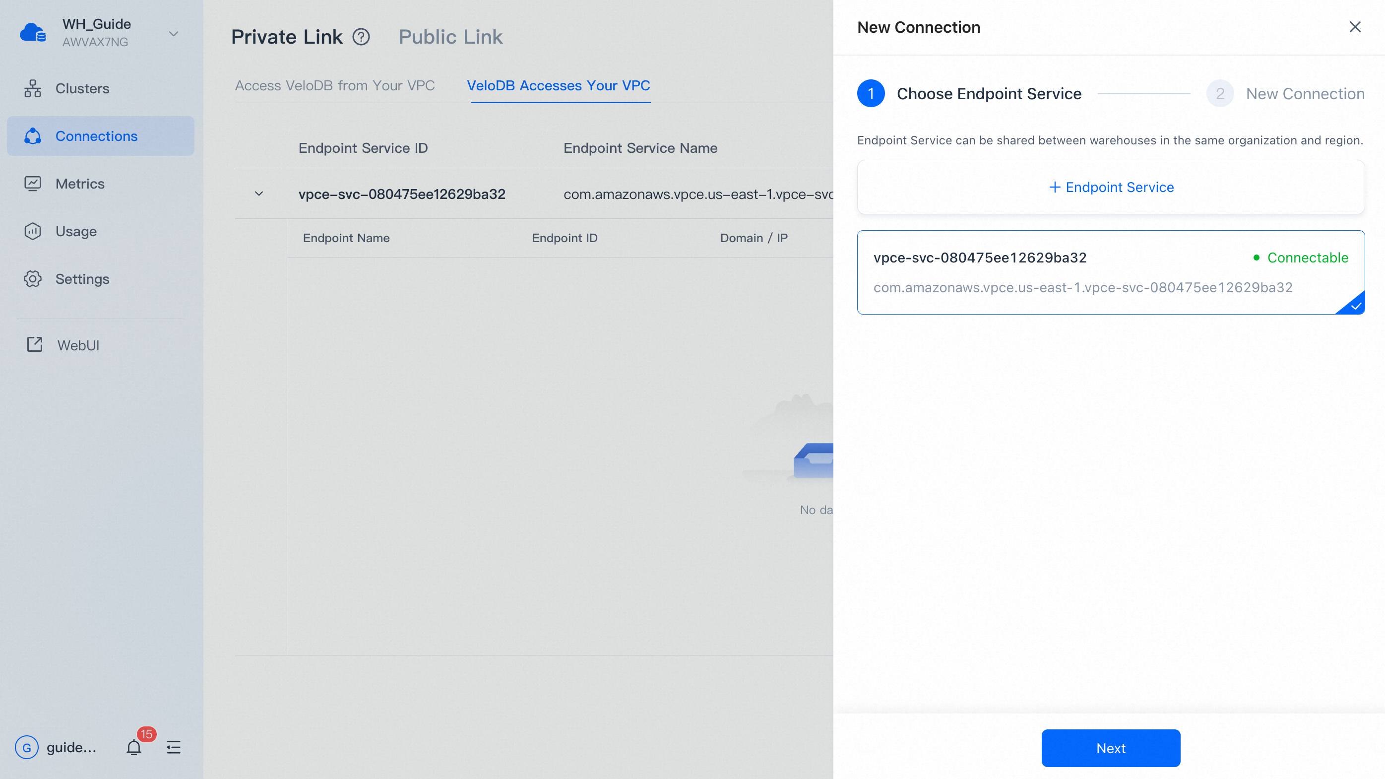 private link create connection choose endpoint service chosen