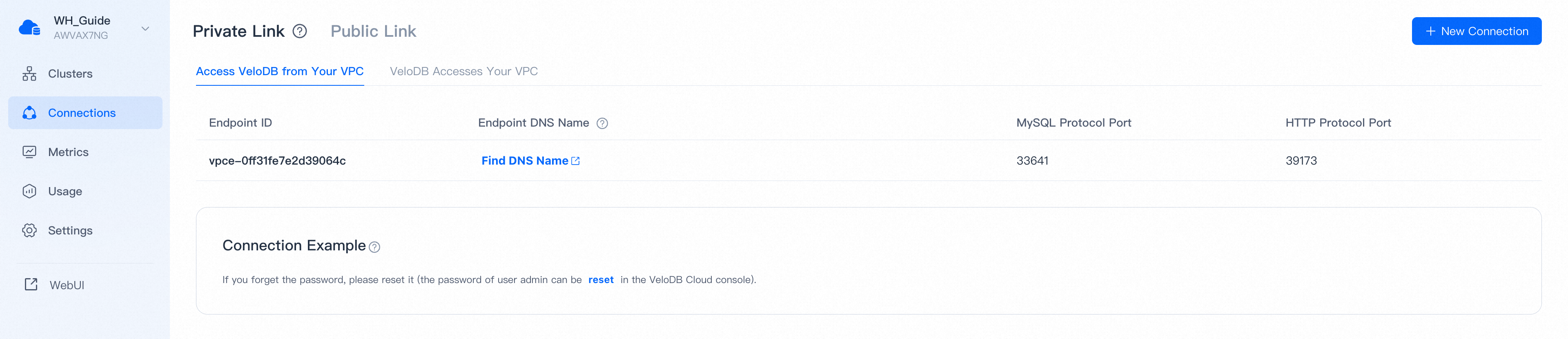 private link endpoint list table