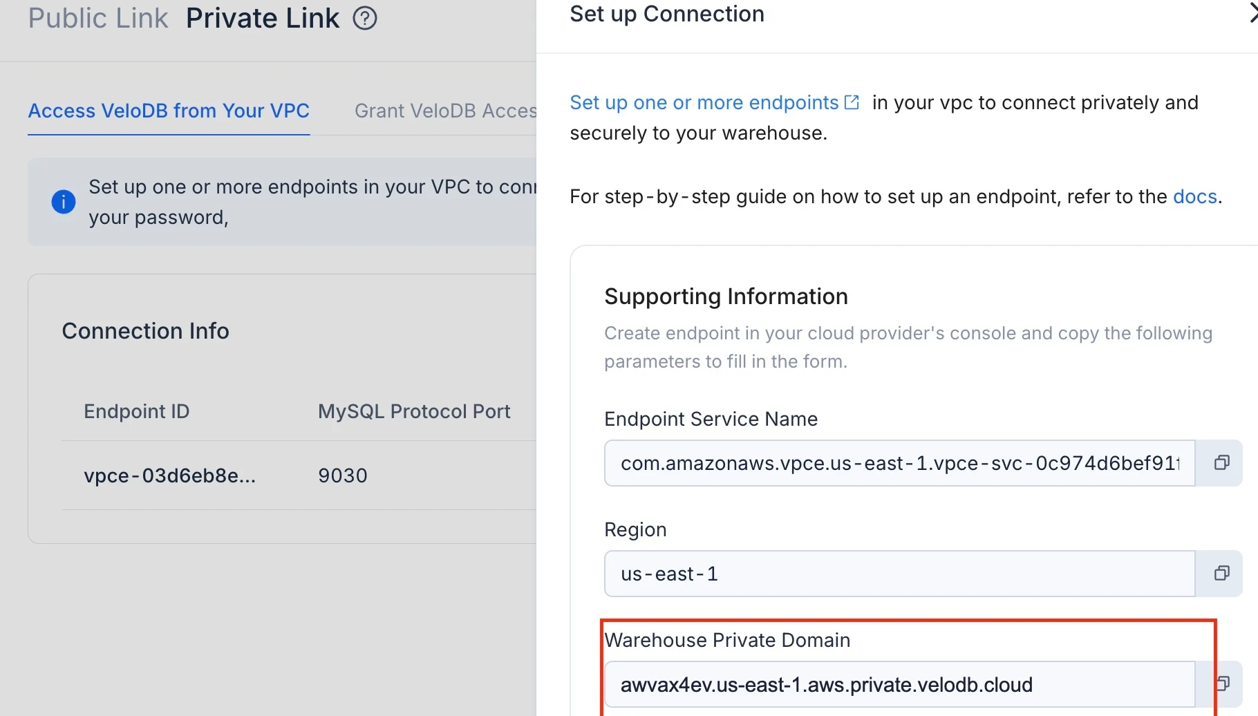 private link endpoint on aws details