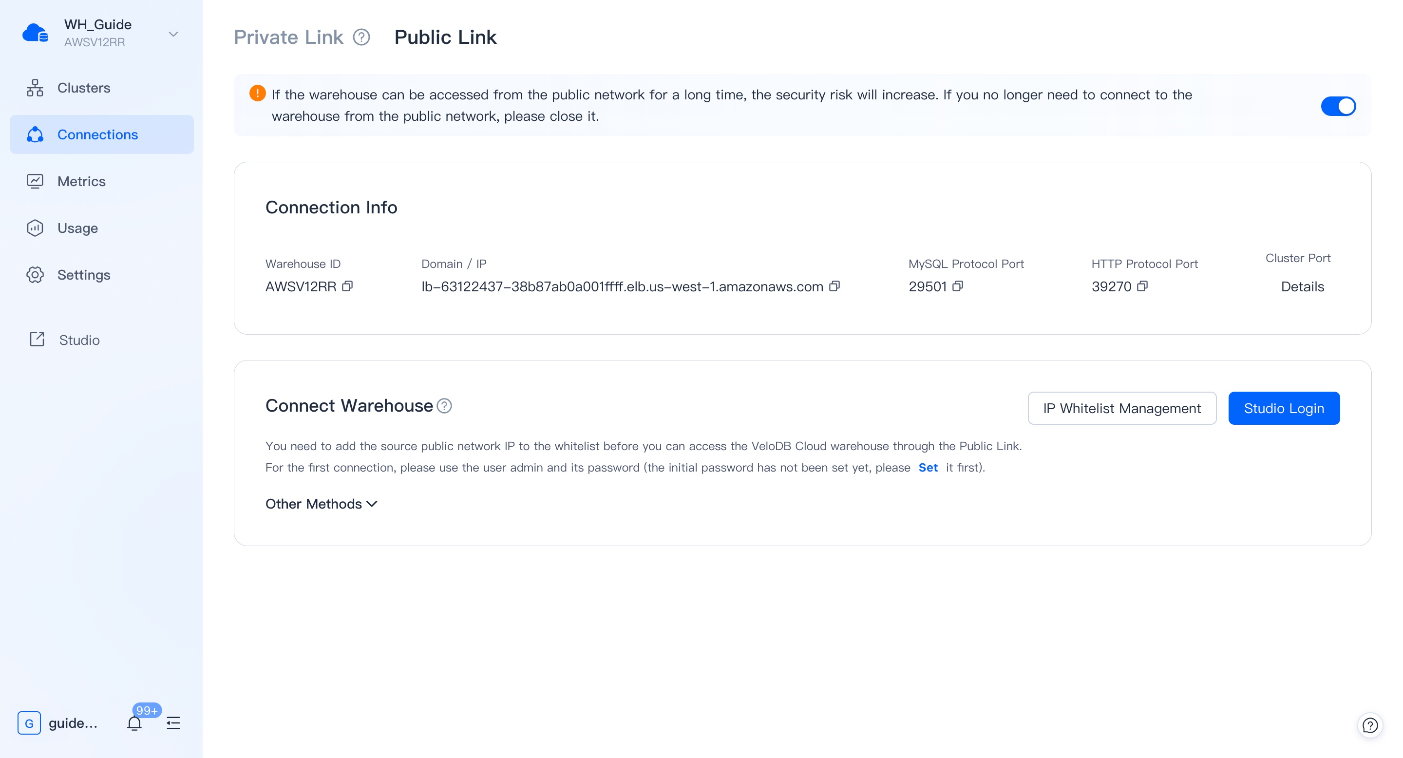 public link connection info