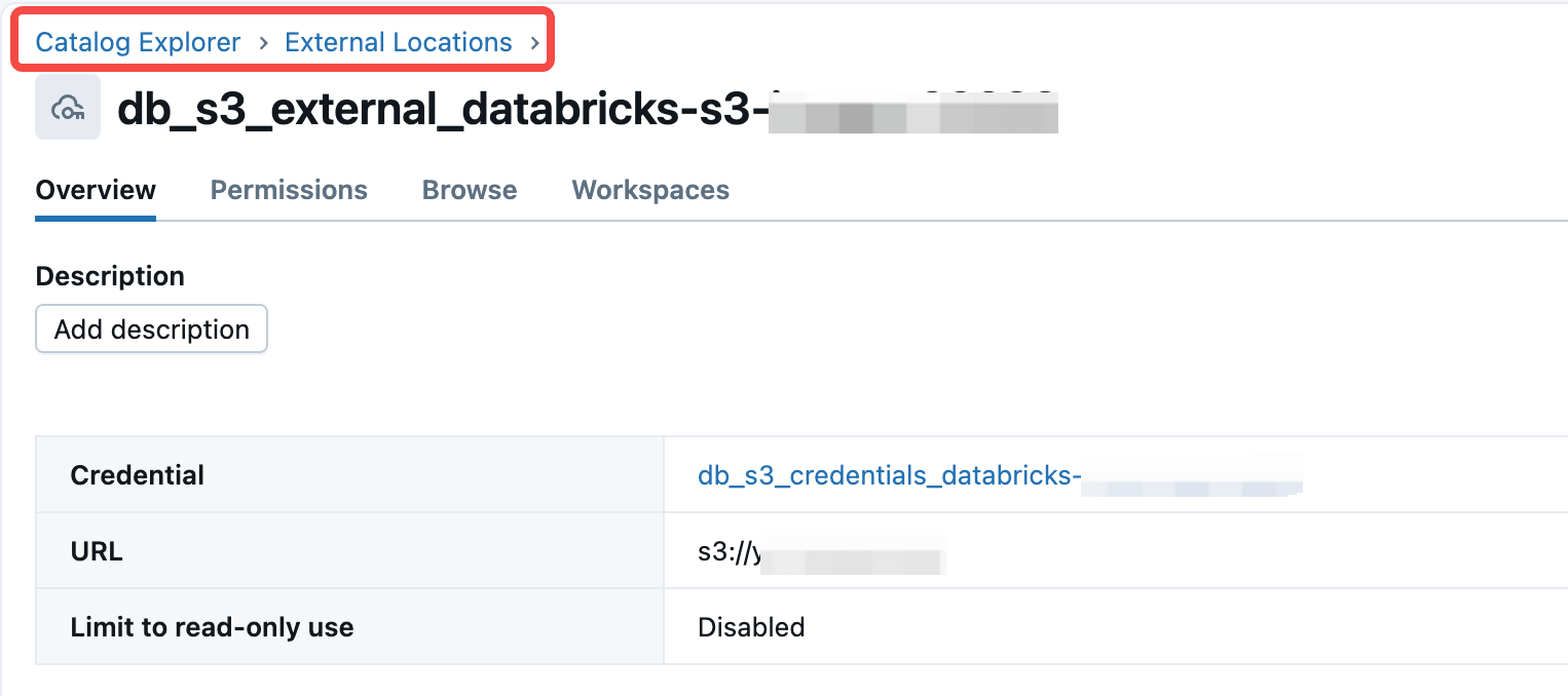 Unity カタログ External Location and Storage Credential created