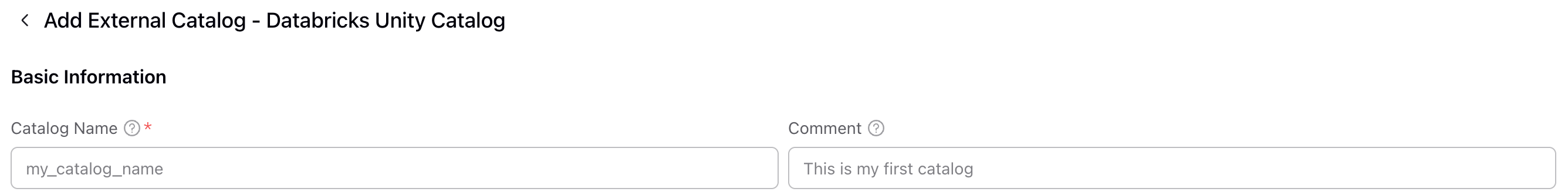 VeloDB Cloud カタログ creation basic information form